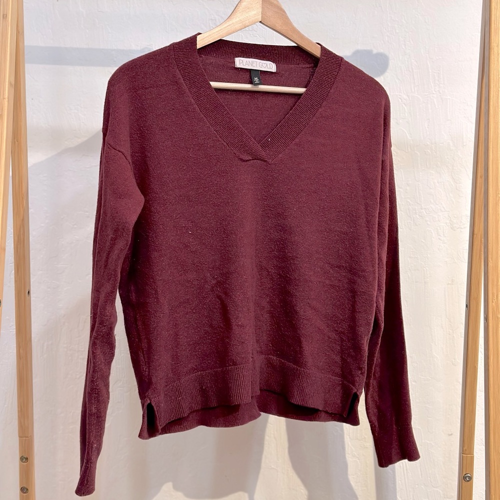Deep Plum V-Neck Sweater. Size Medium.